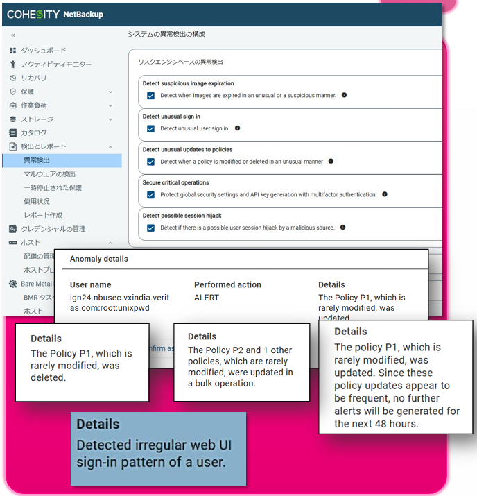 NetBackup 11.0：異常検出の検出