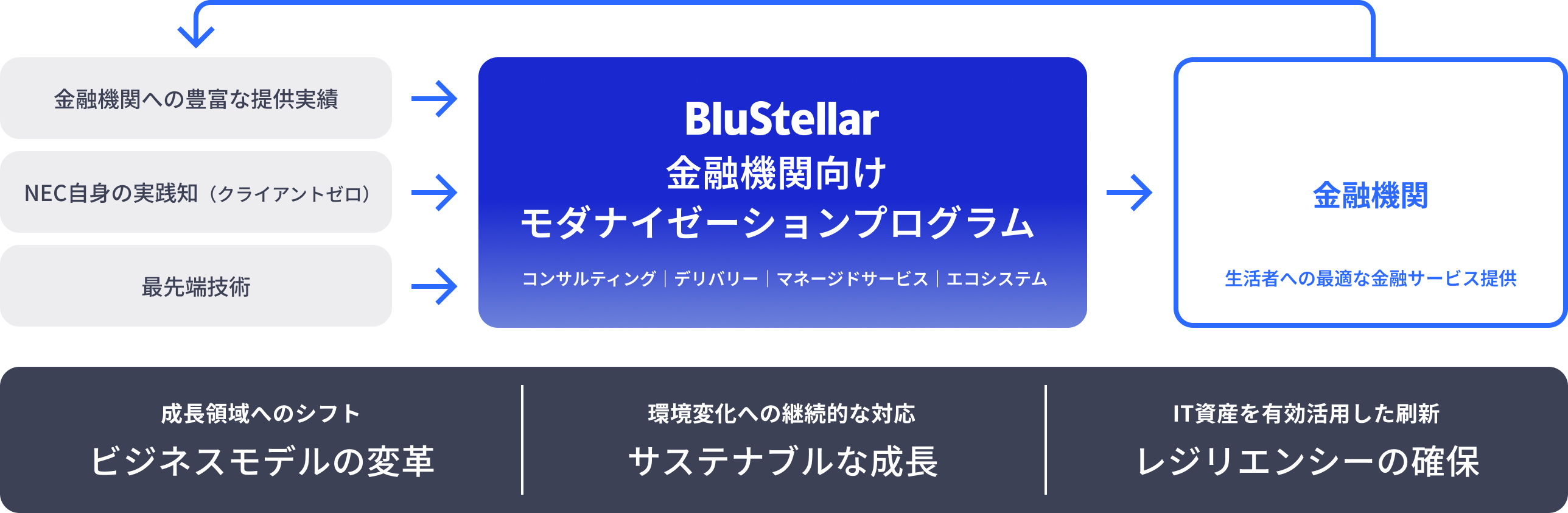 Blustellar金融機関向けモダナイゼーションプログラム図