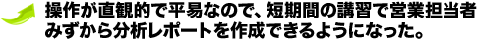 操作が直観的で平易なので、短期間の講習で営業担当者みずから分析レポートを作成できるようになった。