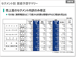 説明資料：セグメント別 業績予想サマリー