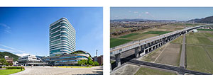 岐阜市庁舎と北陸新幹線　越前三ツ屋高架橋
