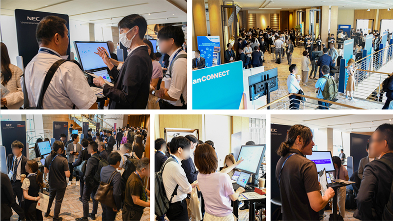 多くの来場者で賑わう「Anaplan CONNECT Tokyo 2025」の会場とNECブースの様子