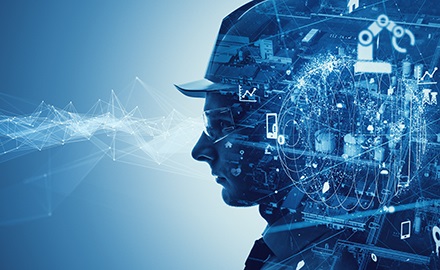 工場で働く人とDXが組み合わさったイメージ