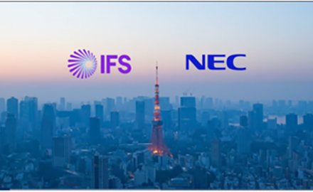 東京タワーやビル群の背景写真にIFSとNECのロゴが表示されている画像