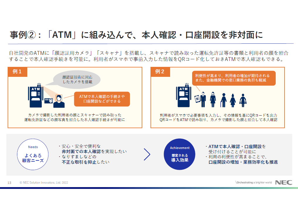 事例② : 「ATM」に組み込んで、本人確認・口座開設を非対面に