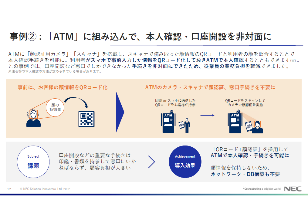 事例② : 「ATM」に組み込んで、本人確認・口座開設を非対面に