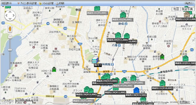 Google Mapsを使った売上表示