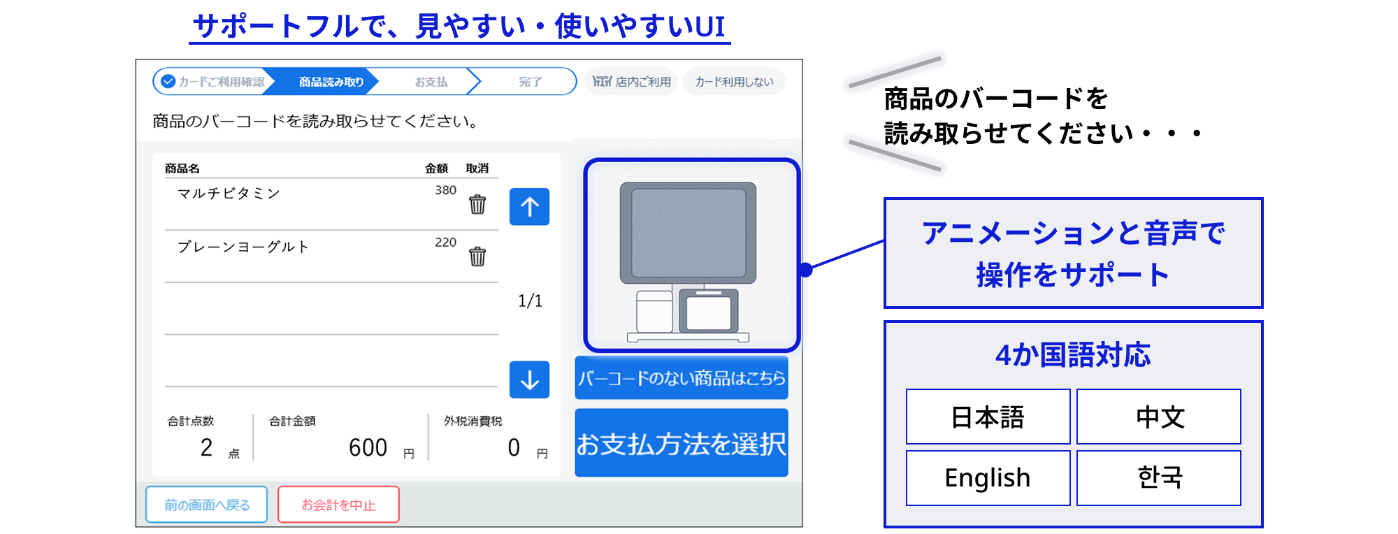 サポートフルで、見やすい・使いやすいUI