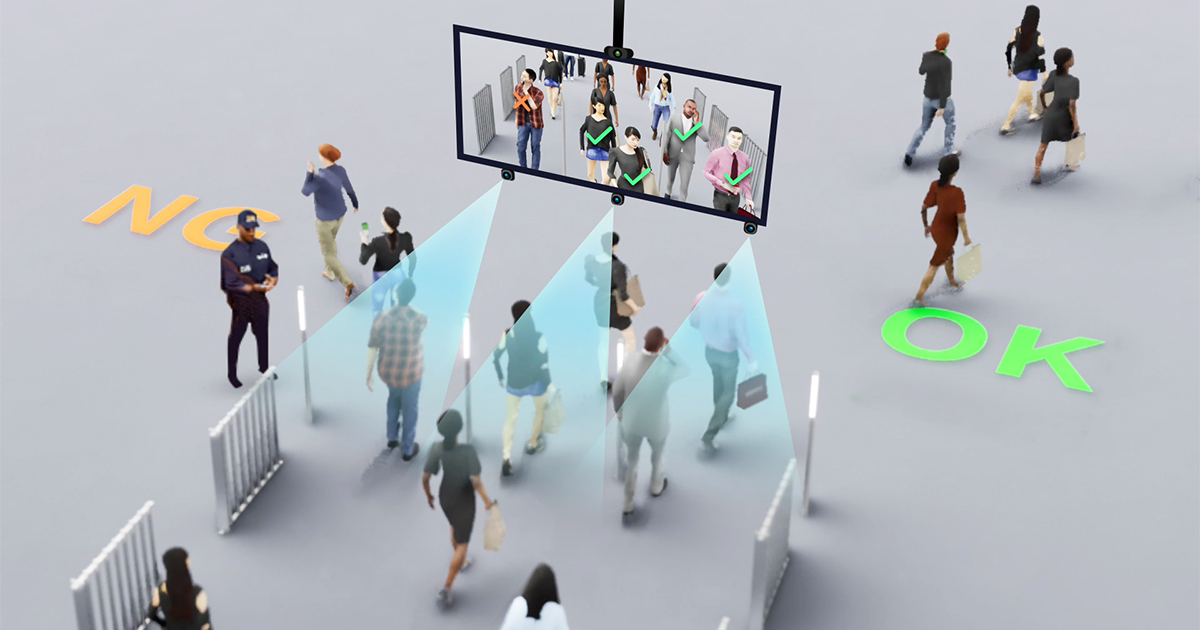 NEC、世界で初めて1台の小型カメラで実現する、ウォークスルー型の顔