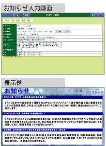 お知らせ入力画面とお知らせ表示のイメージ